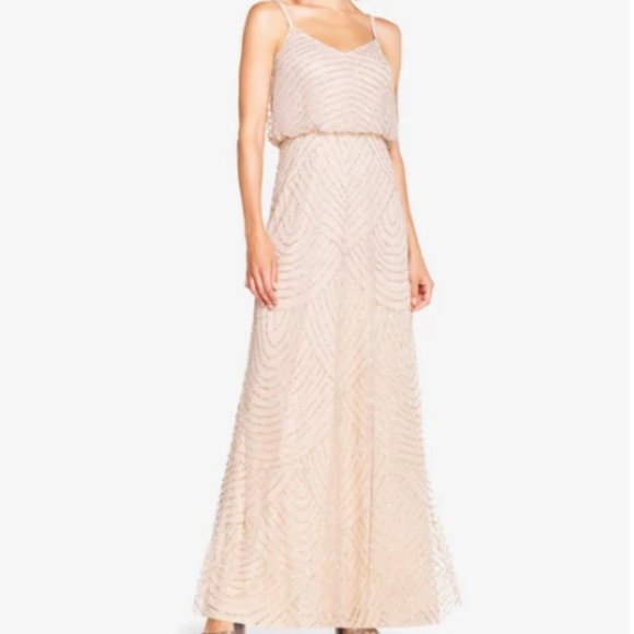 NWT Adrianna Papell Art Deco Blush Beaded Gown - Picture 1 of 1